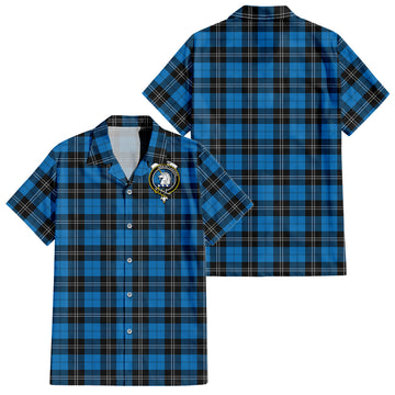 Ramsay Blue Ancient Tartan Short Sleeve Button Down Shirt with Family Crest