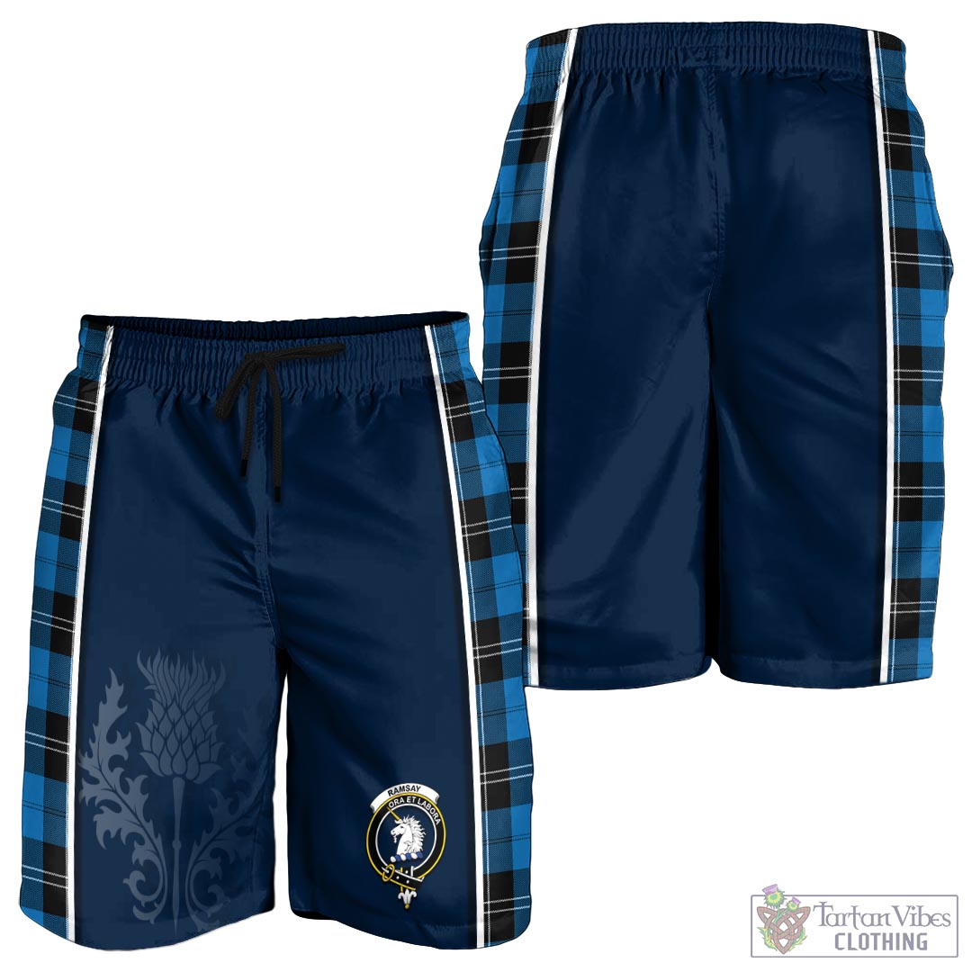 Tartan Vibes Clothing Ramsay Blue Ancient Tartan Men's Shorts with Family Crest and Scottish Thistle Vibes Sport Style