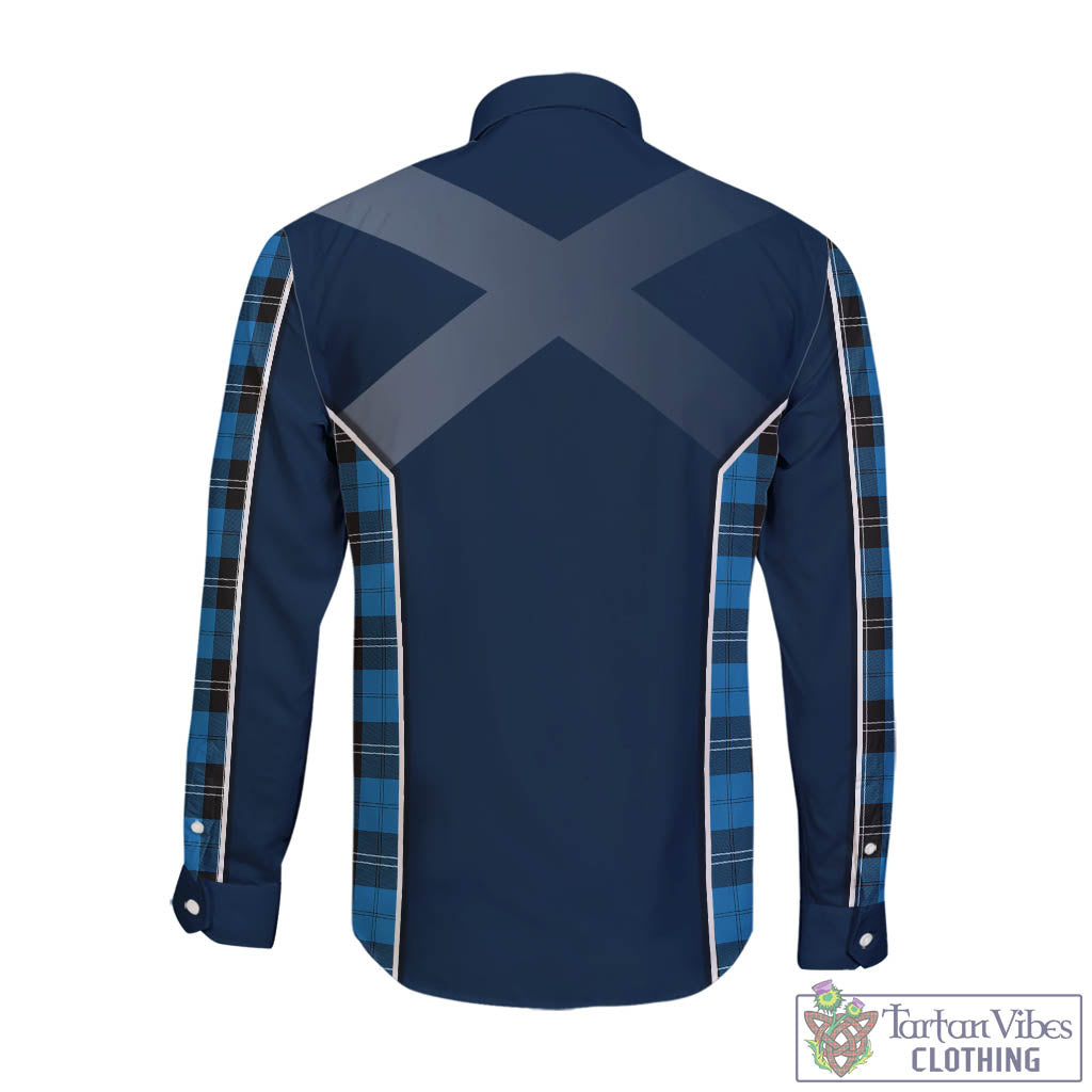 Ramsay Blue Ancient Tartan Long Sleeve Button Up Shirt with Family Crest and Lion Rampant Vibes Sport Style