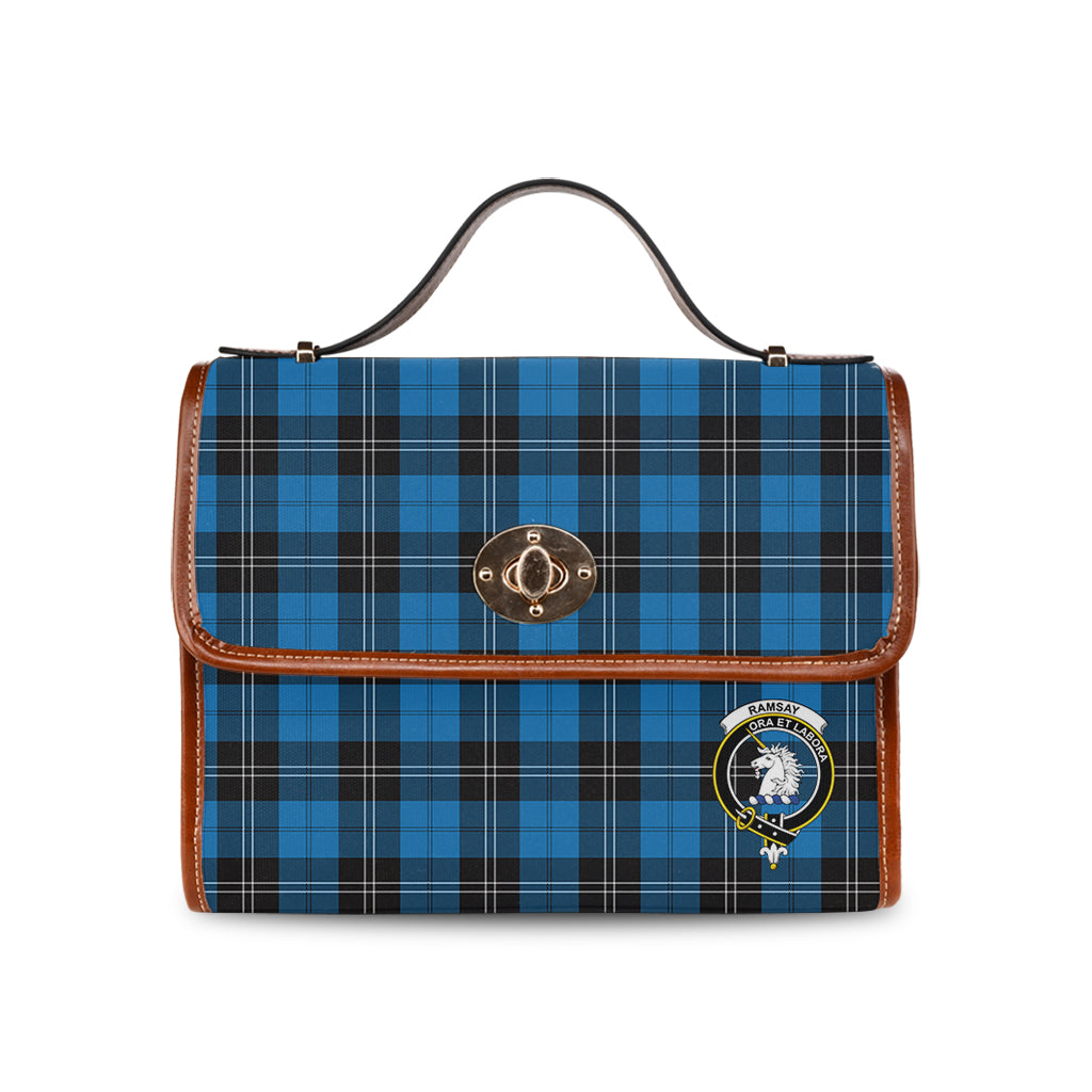 ramsay-blue-ancient-tartan-leather-strap-waterproof-canvas-bag-with-family-crest