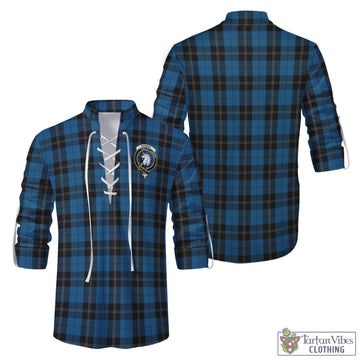 Ramsay Blue Hunting Tartan Men's Scottish Traditional Jacobite Ghillie Kilt Shirt with Family Crest