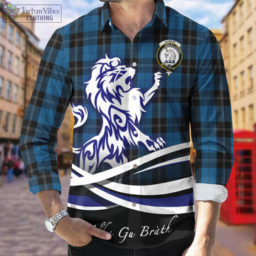 Ramsay Blue Hunting Tartan Long Sleeve Button Up Shirt with Alba Gu Brath Regal Lion Emblem