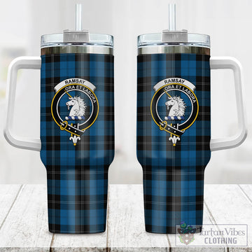 Ramsay Blue Hunting Tartan and Family Crest Tumbler with Handle