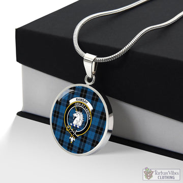 Ramsay Blue Hunting Tartan Circle Necklace with Family Crest