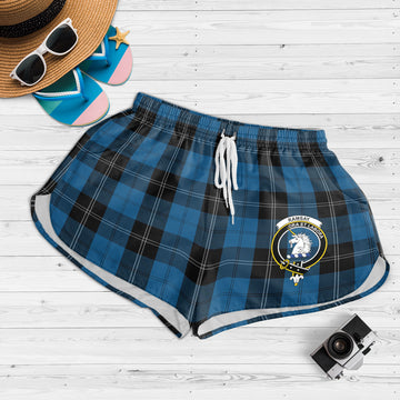 Ramsay Blue Hunting Tartan Womens Shorts with Family Crest