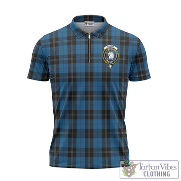 Ramsay Blue Hunting Tartan Zipper Polo Shirt with Family Crest