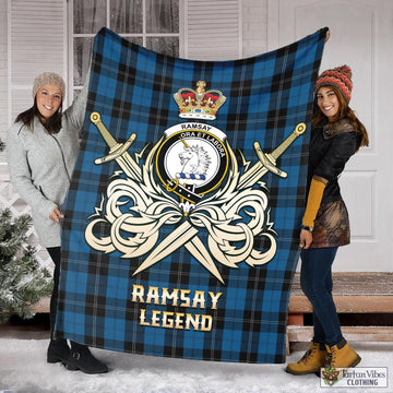 Ramsay Blue Hunting Tartan Blanket with Clan Crest and the Golden Sword of Courageous Legacy