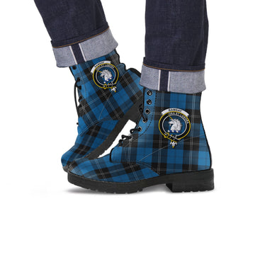 Ramsay Blue Hunting Tartan Leather Boots with Family Crest