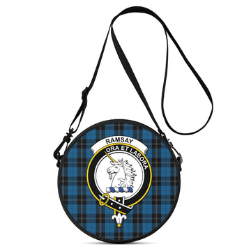Ramsay Blue Hunting Tartan Round Satchel Bags with Family Crest