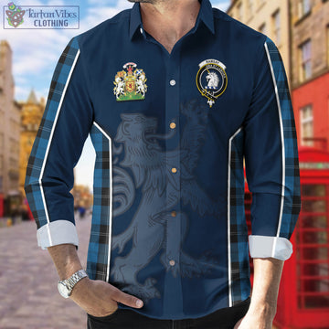 Ramsay Blue Hunting Tartan Long Sleeve Button Up Shirt with Family Crest and Lion Rampant Vibes Sport Style