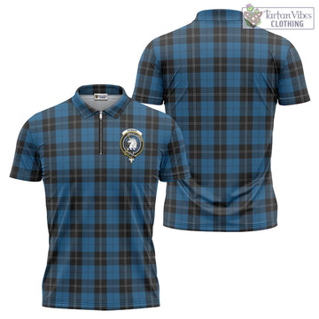 Ramsay Blue Hunting Tartan Zipper Polo Shirt with Family Crest