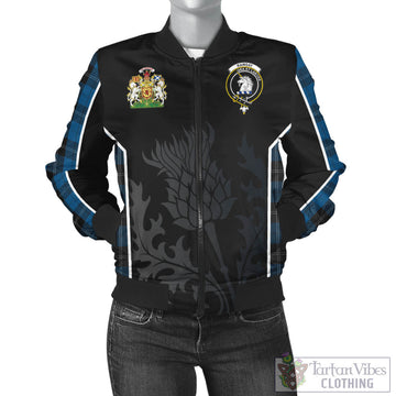 Ramsay Blue Hunting Tartan Bomber Jacket with Family Crest and Scottish Thistle Vibes Sport Style