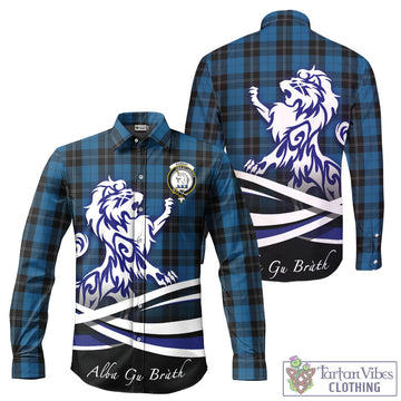 Ramsay Blue Hunting Tartan Long Sleeve Button Up Shirt with Alba Gu Brath Regal Lion Emblem