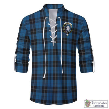 Ramsay Blue Hunting Tartan Men's Scottish Traditional Jacobite Ghillie Kilt Shirt with Family Crest