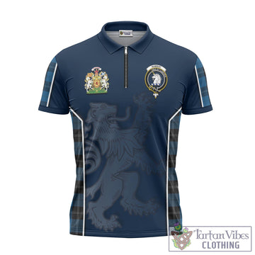 Ramsay Blue Hunting Tartan Zipper Polo Shirt with Family Crest and Lion Rampant Vibes Sport Style