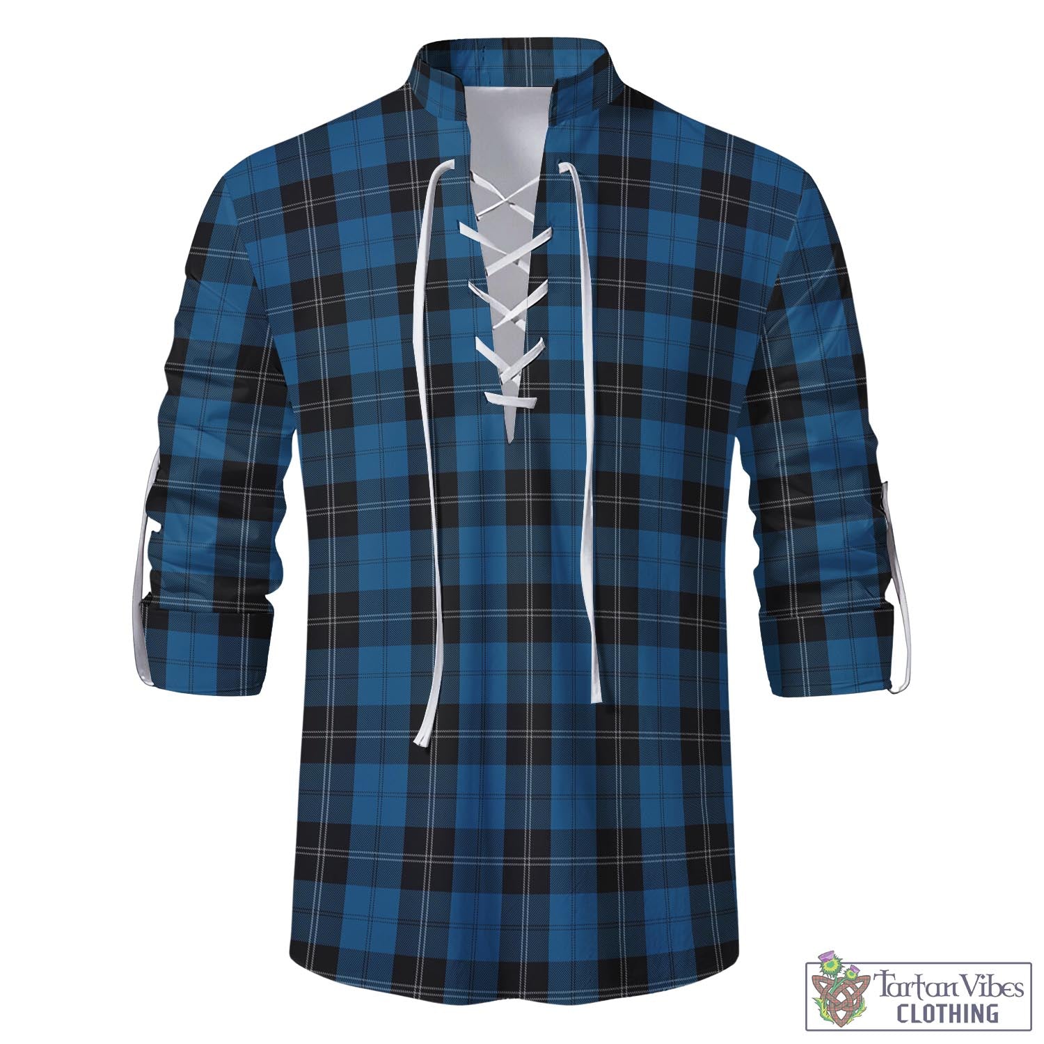 Tartan Vibes Clothing Ramsay Blue Hunting Tartan Men's Scottish Traditional Jacobite Ghillie Kilt Shirt