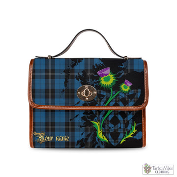 Ramsay Blue Hunting Tartan Waterproof Canvas Bag with Scotland Map and Thistle Celtic Accents