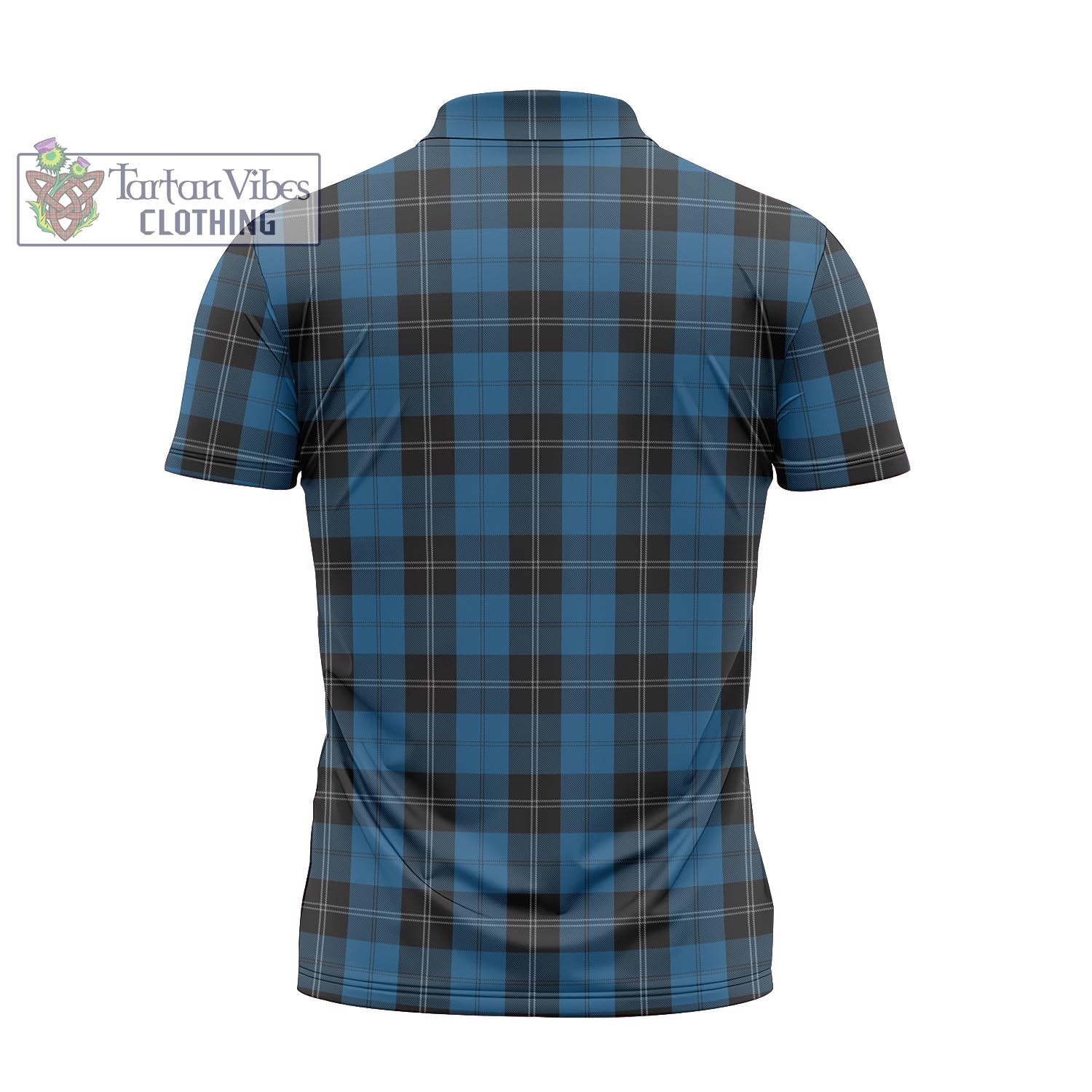 Tartan Vibes Clothing Ramsay Blue Hunting Tartan Zipper Polo Shirt with Family Crest