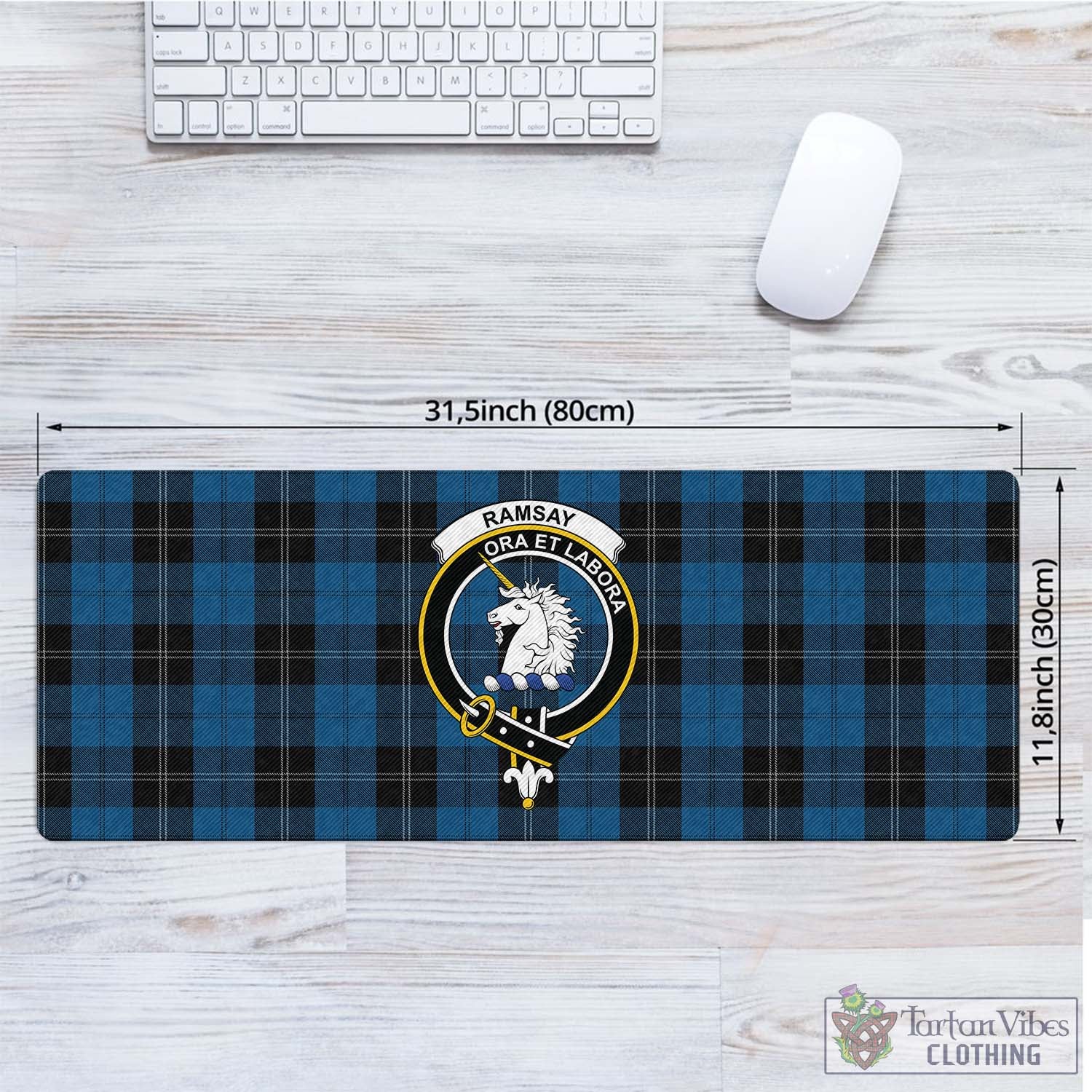 Tartan Vibes Clothing Ramsay Blue Hunting Tartan Mouse Pad with Family Crest