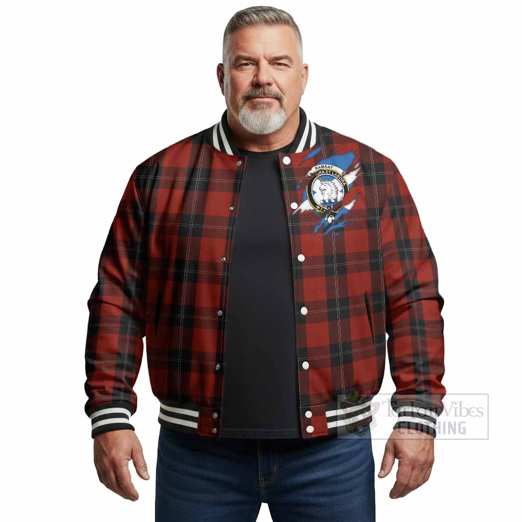 Ramsay Clan Crest In Me Tartan Baseball Jacket Scotland Flag Style