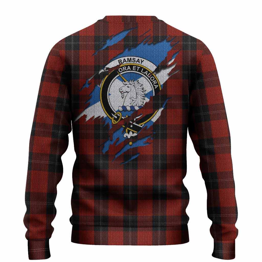 Ramsay Clan Crest In Me Tartan Knitted Sweater Scotland Flag Style