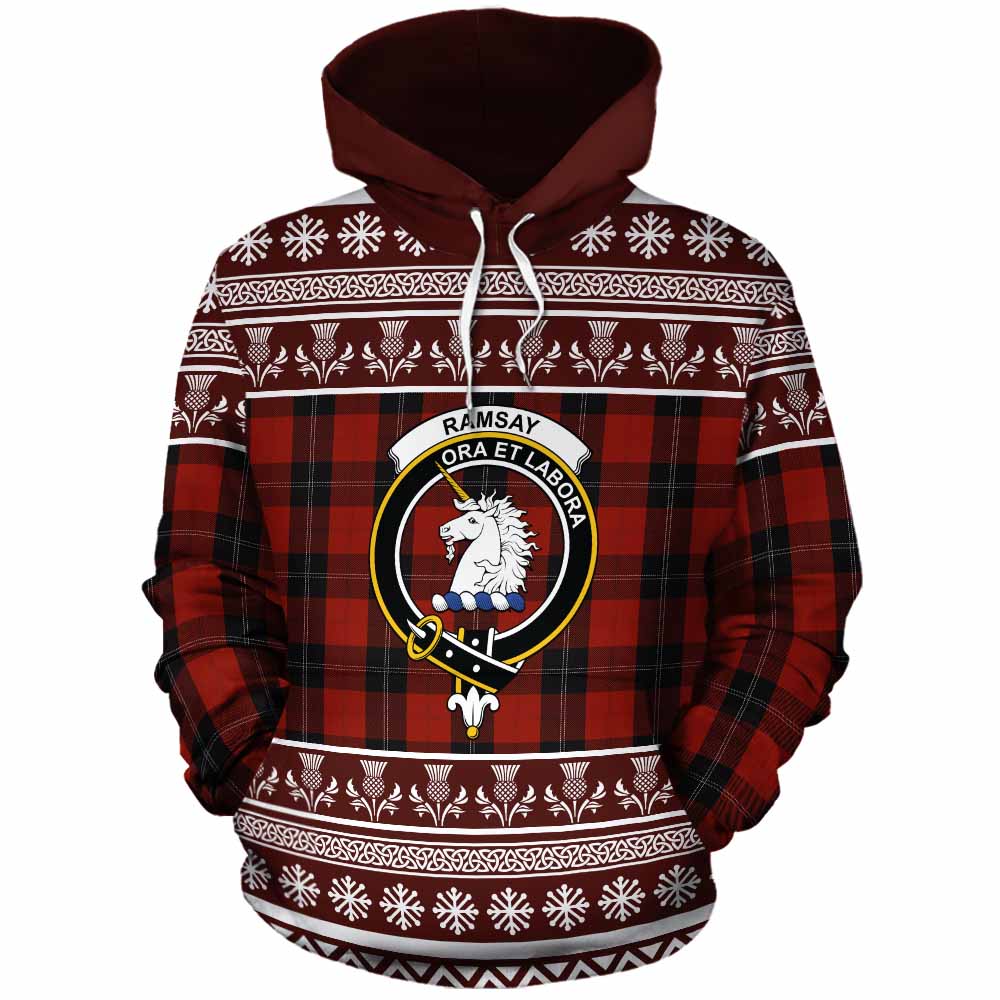Ramsay Clan Tartan Christmas Cotton Hoodie with Family Crest - Tartan Vibes Clothing