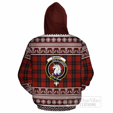 Ramsay Clan Tartan Christmas Cotton Hoodie with Family Crest
