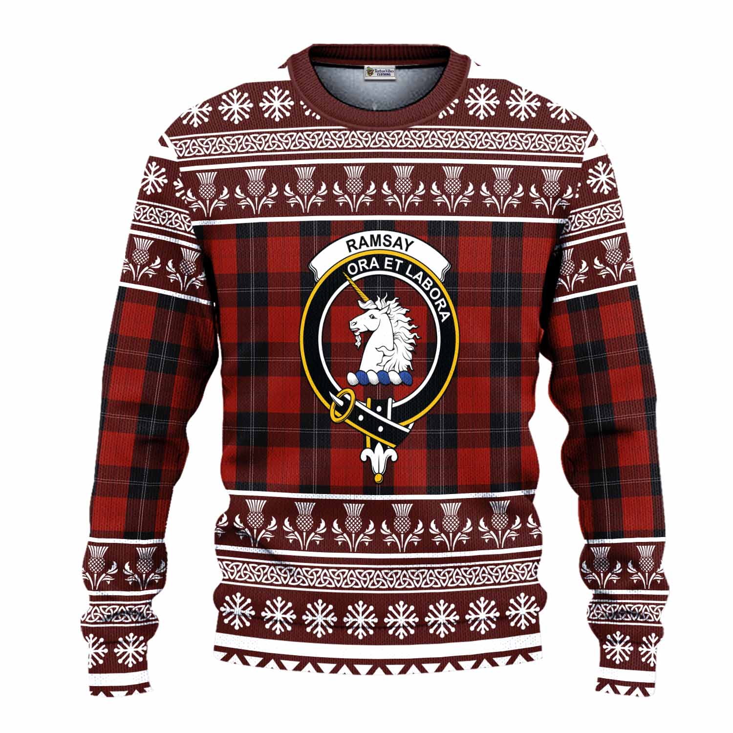 Ramsay Clan Tartan Christmas Ugly Sweater with Family Crest - Tartan Vibes Clothing