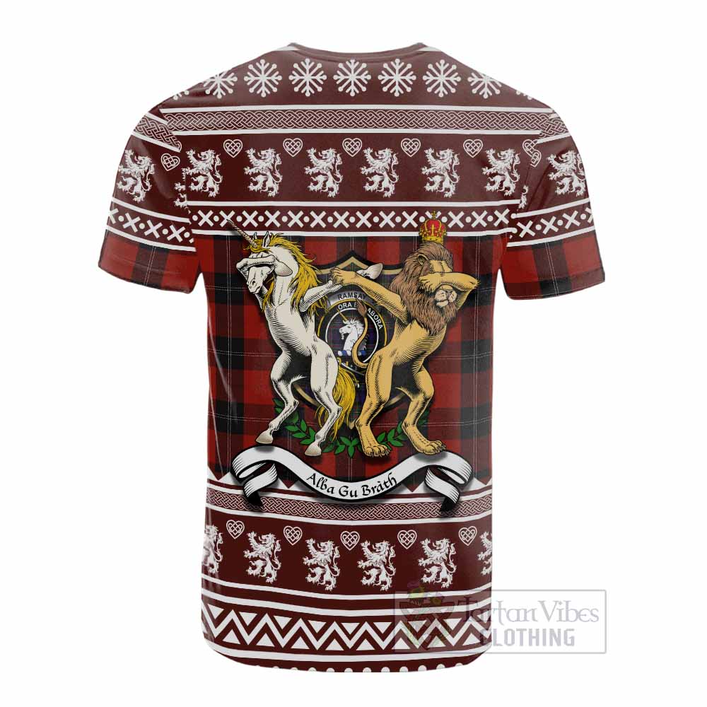 Ramsay Clan Tartan Crest Christmas Cotton T-shirt Coat of Arms Funny Style - Tartan Vibes Clothing