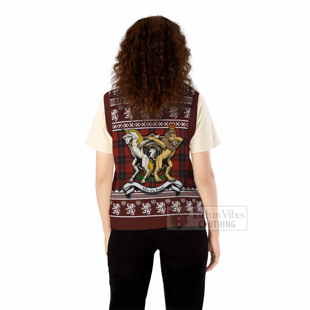 Ramsay Clan Tartan Crest Christmas Knitted V-Neck Vest Coat of Arms Funny Style - Tartan Vibes Clothing