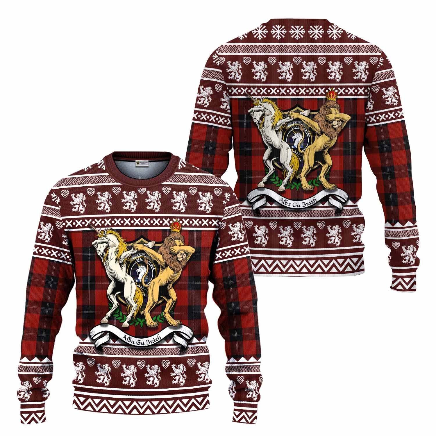 Ramsay Clan Tartan Crest Christmas Ugly Sweater Coat of Arms Funny Style - Tartan Vibes Clothing