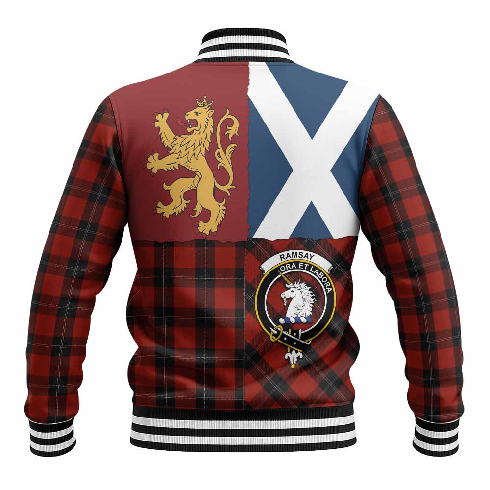 Ramsay Crest Tartan Baseball Jacket with Lion Rampant Saltire Style