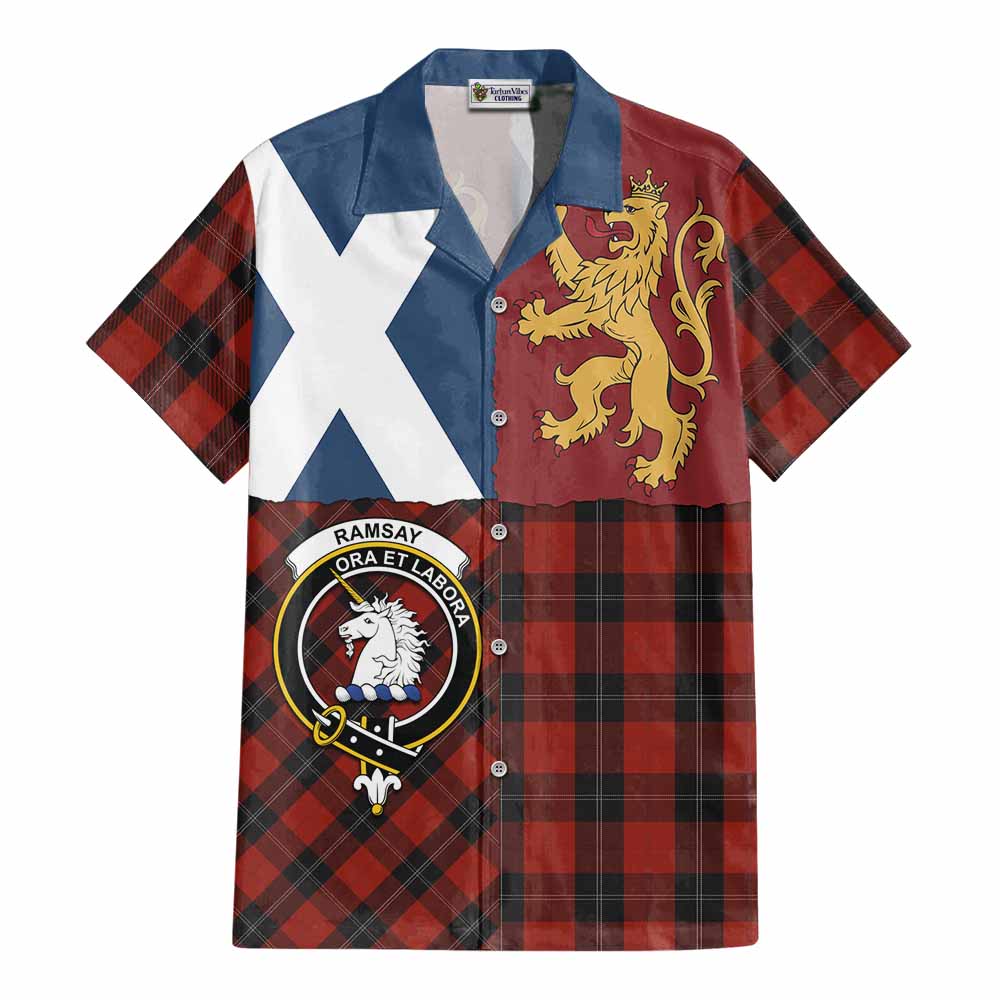 Ramsay Crest Tartan Cotton Hawaiian Shirt with Lion Rampant Saltire Style - Tartan Vibes Clothing