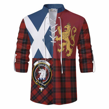 Ramsay Crest Tartan Ghillie Shirt with Lion Rampant Saltire Style