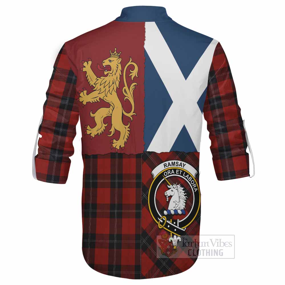 Ramsay Crest Tartan Ghillie Shirt with Lion Rampant Saltire Style - Tartan Vibes Clothing