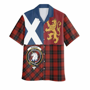 Ramsay Crest Tartan Hawaiian Shirt with Lion Rampant Saltire Style