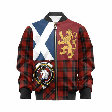 Ramsay Crest Tartan Kid Bomber Jacket with Lion Rampant Saltire Style