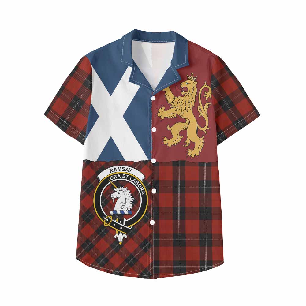Ramsay Crest Tartan Kid Hawaiian Shirt with Lion Rampant Saltire Style - Tartan Vibes Clothing