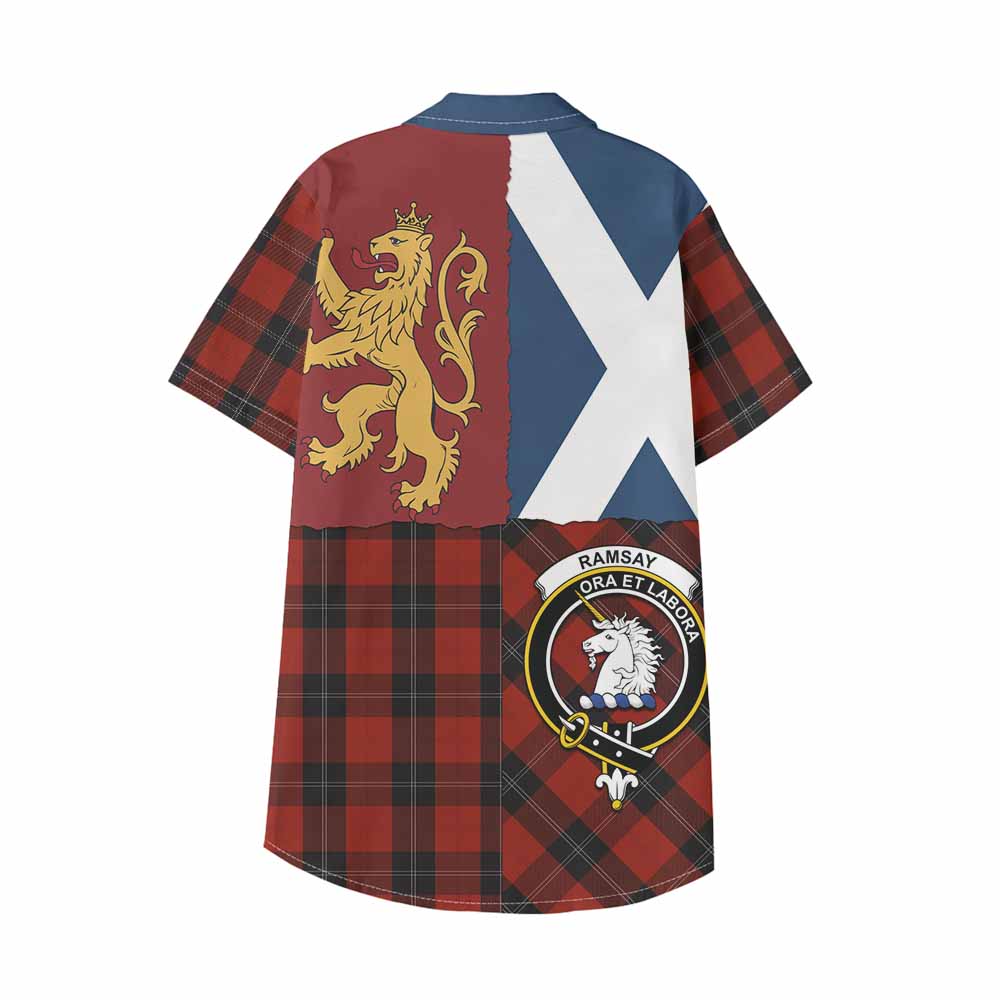 Ramsay Crest Tartan Kid Hawaiian Shirt with Lion Rampant Saltire Style - Tartan Vibes Clothing