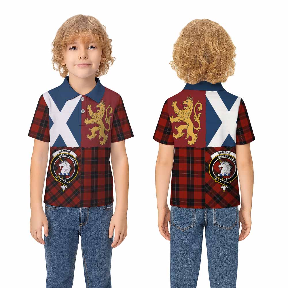 Ramsay Crest Tartan Kid Polo Shirt with Lion Rampant Saltire Style - Tartan Vibes Clothing