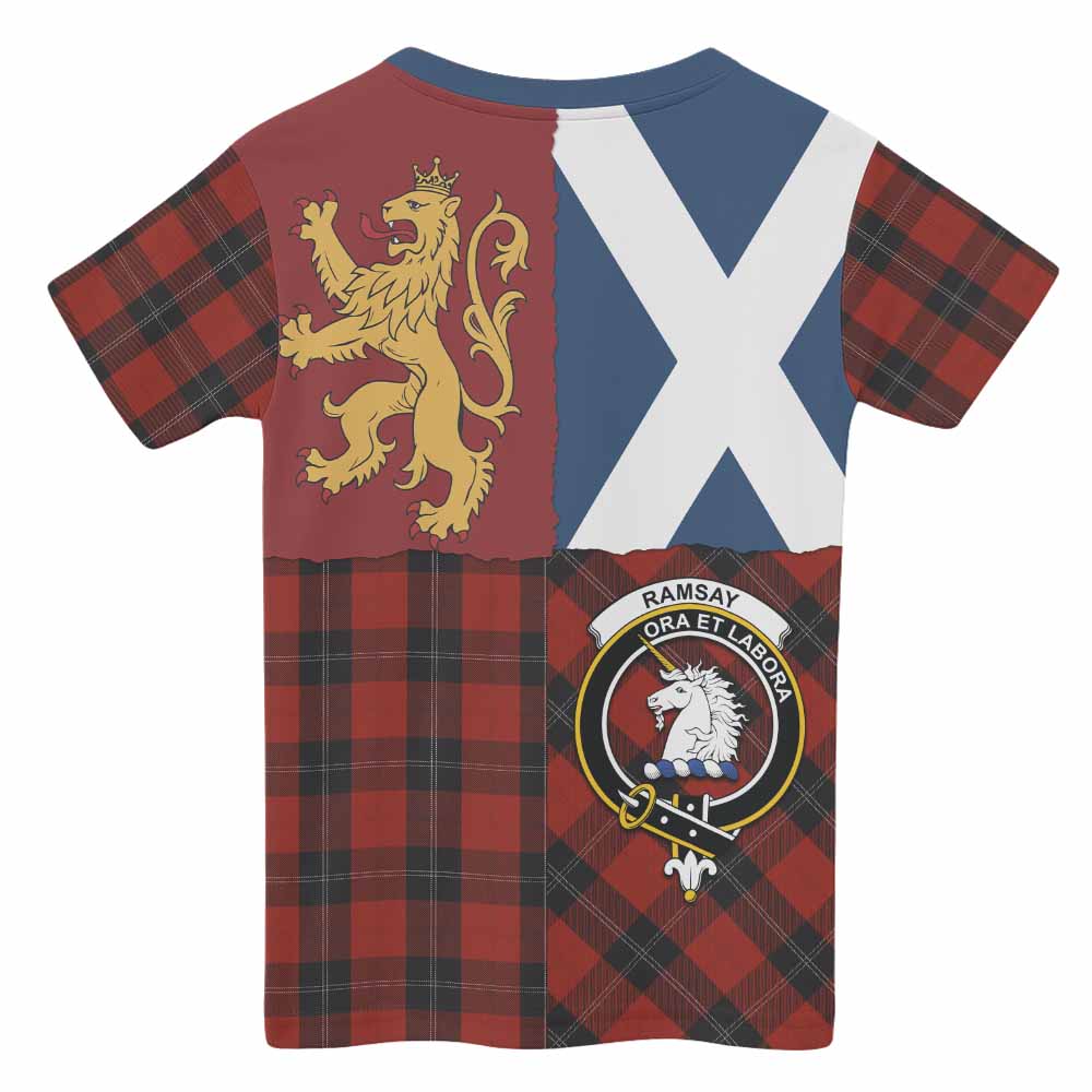 Ramsay Crest Tartan Kid T-shirt with Lion Rampant Saltire Style - Tartan Vibes Clothing