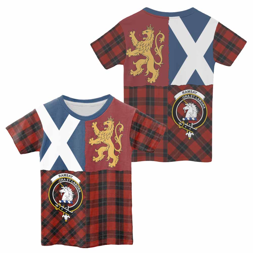 Ramsay Crest Tartan Kid T-shirt with Lion Rampant Saltire Style - Tartan Vibes Clothing