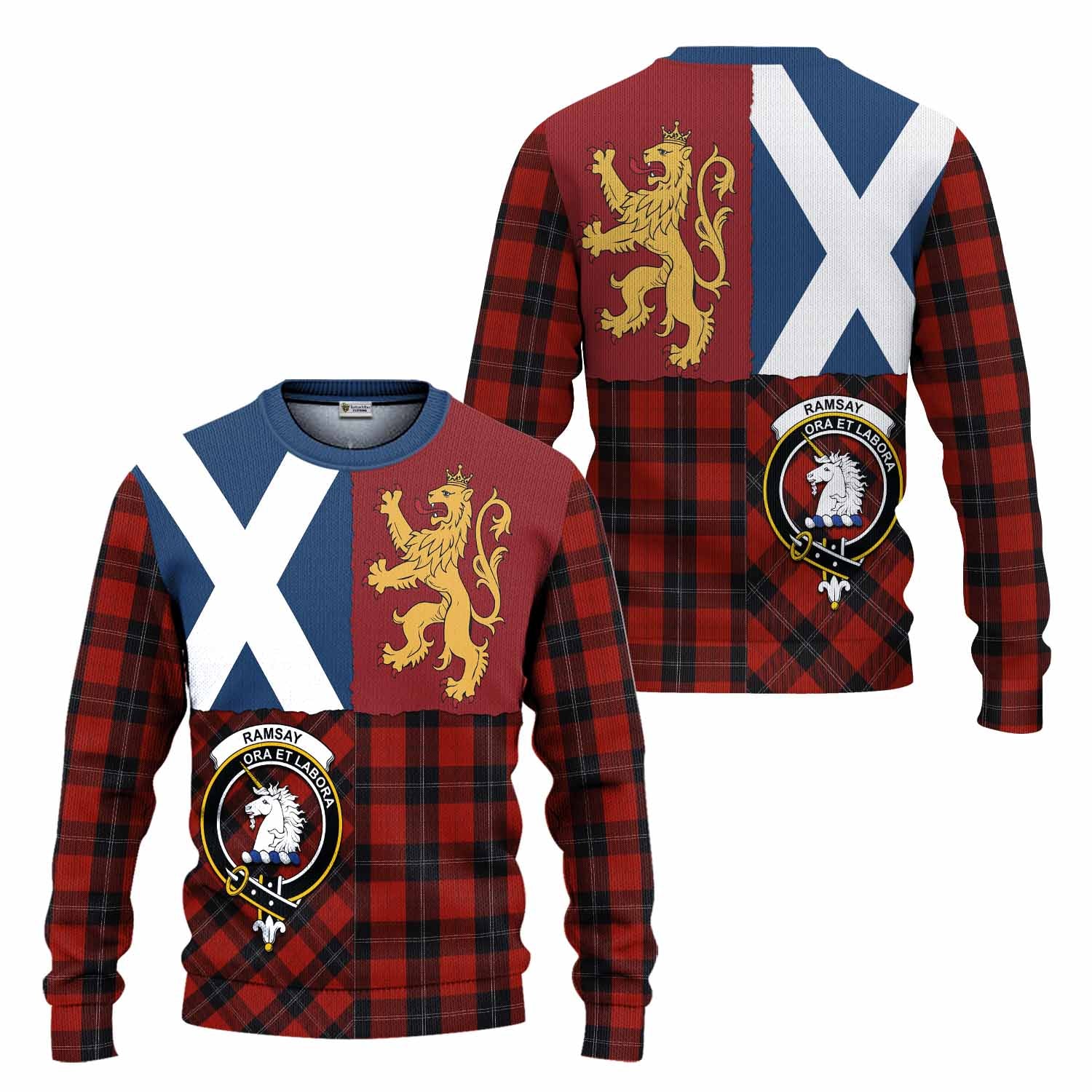 Ramsay Crest Tartan Knitted Sweater with Lion Rampant Saltire Style