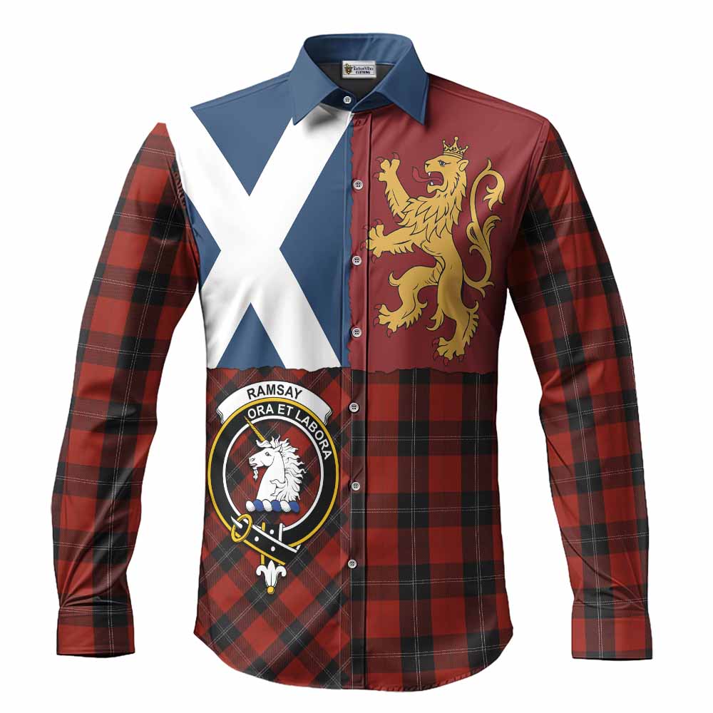 Ramsay Crest Tartan Long Sleeve Button Shirts with Lion Rampant Saltire Style