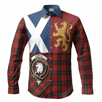 Ramsay Crest Tartan Long Sleeve Button Shirts with Lion Rampant Saltire Style