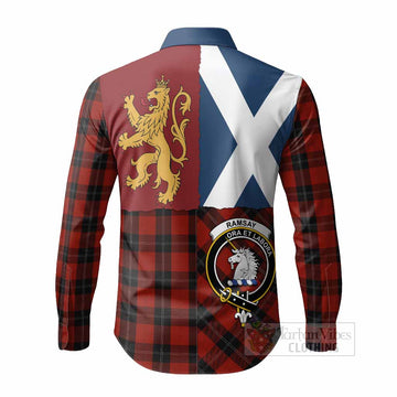 Ramsay Crest Tartan Long Sleeve Button Shirts with Lion Rampant Saltire Style