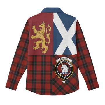 Ramsay Crest Tartan Women Casual Shirt with Lion Rampant Saltire Style