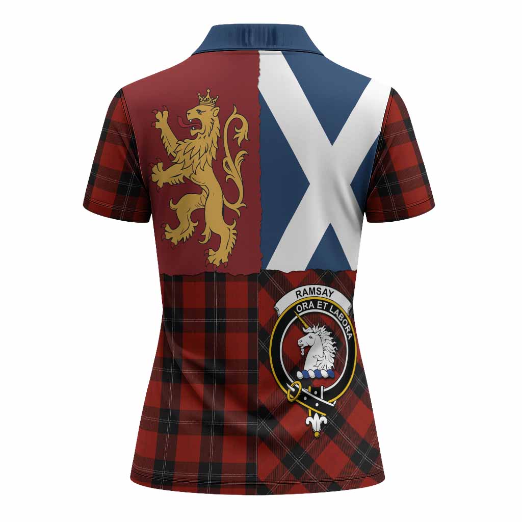 Ramsay Crest Tartan Women Polo Shirt with Lion Rampant Saltire Style