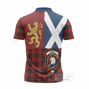 Ramsay Crest Tartan Zipper Polo Shirt with Lion Rampant Saltire Style