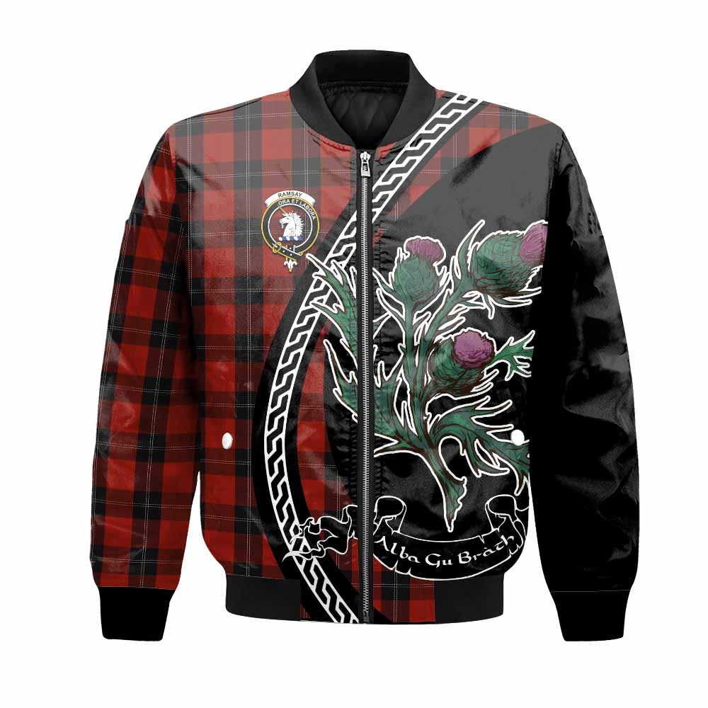Ramsay Family Crest Tartan Bomber Jacket Alba Thistle Inspired - Tartan Vibes Clothing